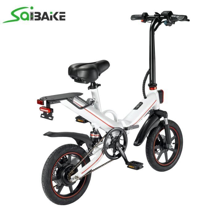SABAKE Vélo électrique pliant 14- Vélo Adulte Pliant Vitesse jusqu'à 30 km/h noir/blanc avec batterie Li-ion rechargeable