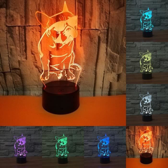 Bouledogue Français De Soleil 3D LED Nuit Lumière Chien Décoratif Éclairage Changement de Couleur Lampe Cadeau pour Les Amateurs