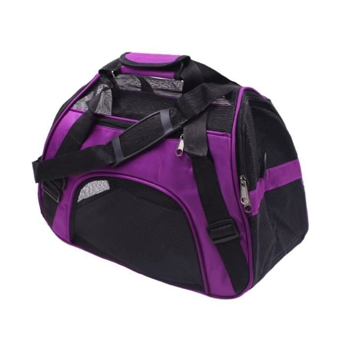 Sac de transport,Nylon animaux respirant maille sac de voyage Portable chat chiot sortant sac à main Cage sac à dos - Type Purple-L