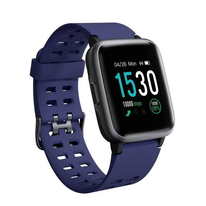 Montre Connectée Smartwatch Montre Sport Podometre Cardio, Montre Tactile pour Android iOS Téléphone(Bleu)