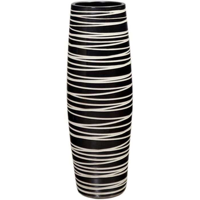 Vase de Sol en Sergé Noir et Blanc, Vase Décoratif Fait à la Main, Grand Vase en Céramique pour Fleur, Hauteur 50cm A336