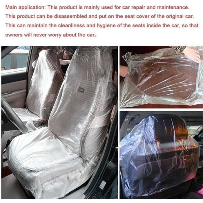 100pcs housses de siège de voiture en plastique jetables transparent protecteur de siège