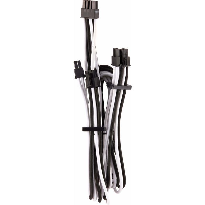 CORSAIR Premium Individually Sleeved Split PCIe cable (2 connectors), Type 4 (Generation 4), WHITE/BLACK (CP-8920255)