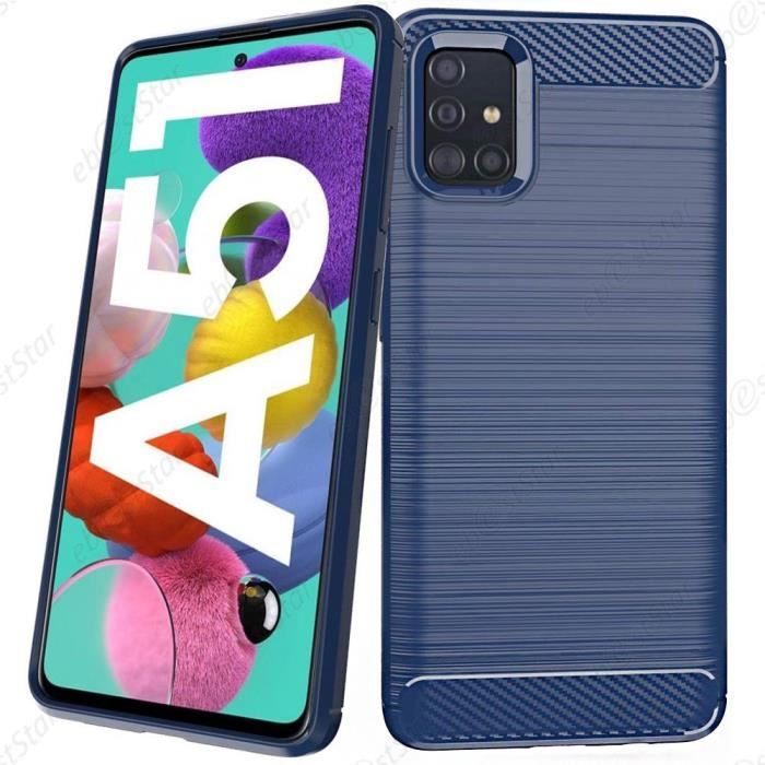 ebestStar ® pour Samsung Galaxy A51 SM-A515F - Coque Gel Motif Fibre Carbone Luxe Flex TPU Premium , Bleu Foncé