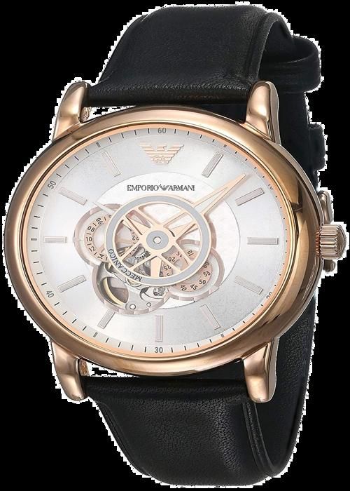 Emporio Armani Homme Automatique AR60013 boitier rose gold mouvement automatique apparent cuir noir