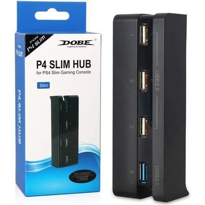 Hub USB PS4 Slim, Adaptateur haute vitesse PS4 Slim 4 en 1 Hub USB 1 port USB 3.0 + 3 ports USB