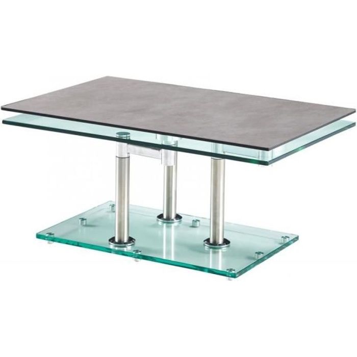 Table basse MATCH CERAMIQUE CIMENT 2 plateaux pivotants en verre piétement chrome gris Ceramique Inside75