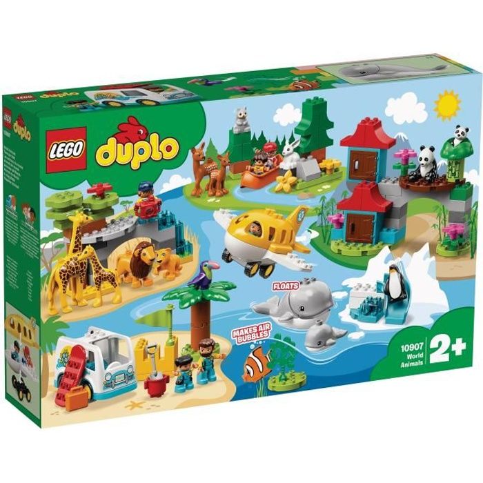 LEGO® 10907 DUPLO Les Animaux du Monde Jouet Éducatif pour Enfant de 2 - 5 ans incluant des figurines, un Avion et 15 Animaux Duplo