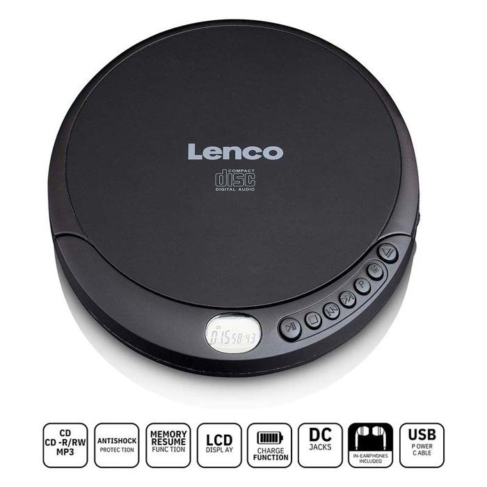 Lenco CD-010, Portable CD player, Noir, Aléatoire, Répéter tous, CD, Répéter, Répéter tous, LCD