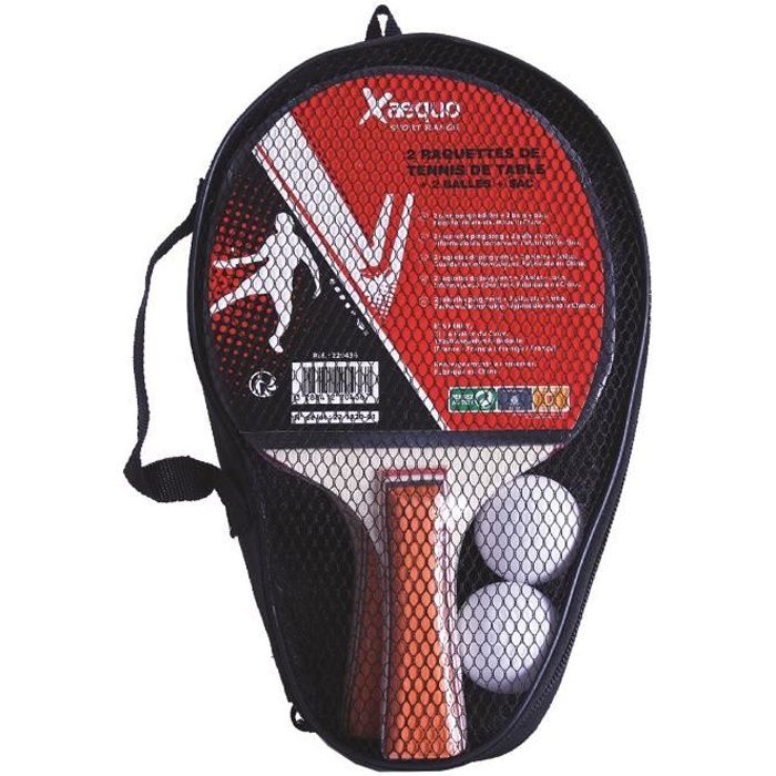 Pack de 2 raquettes de ping pong + 2 balles avec pochette xaequo