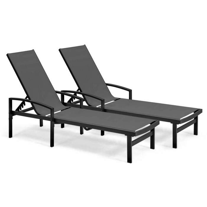 Bain de soleil avec accoudoirs, structure en aluminium et assise en textilène, lot de 2