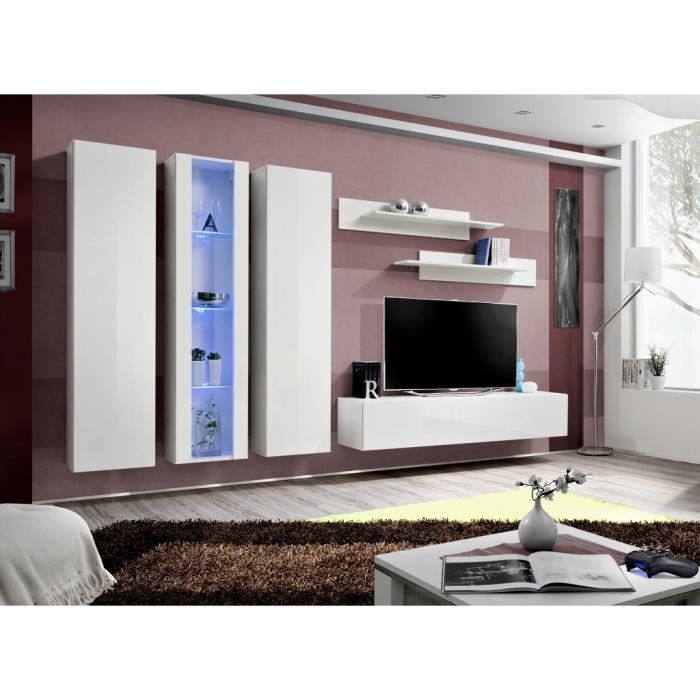 Meuble TV FLY C4 design, coloris blanc brillant. Meuble suspendu moderne et tendance pour votre salon. 40 Blanc