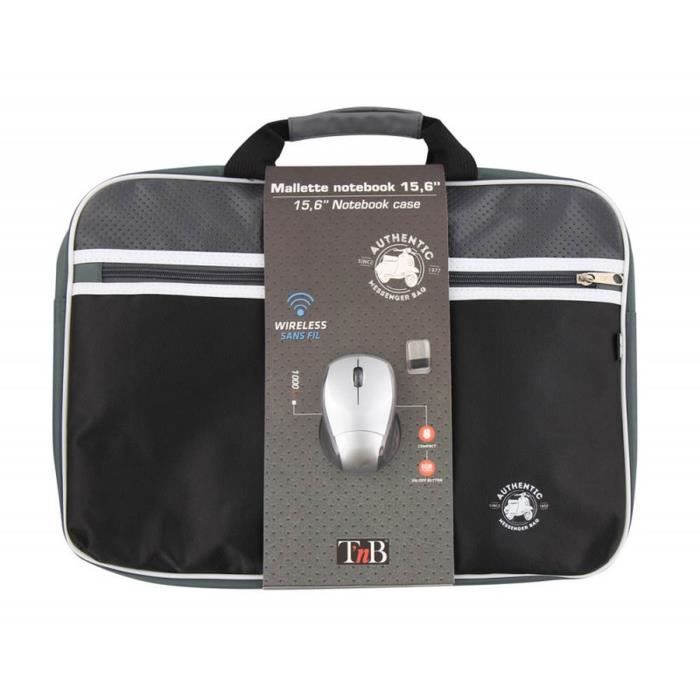 T'NB Mallette PC + souris optique sans fil Authentic - 15,6'' - Gris et Noir