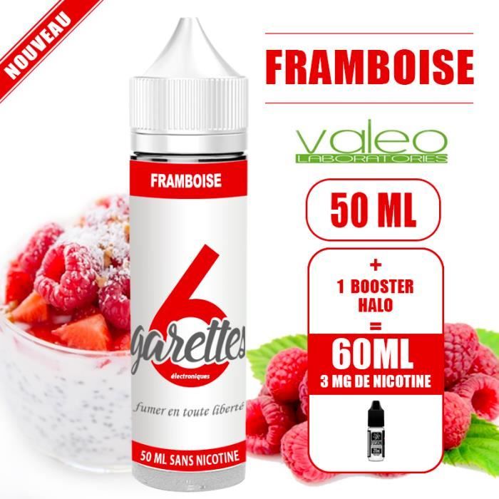 E-LIQUIDE FRAMBOISE 60ML EN 3MG (50ML EN 0MG DE NICOTINE + 1 BOOSTER DE NICOTINE -HALO- = 60ML EN 3MG DE NICOTINE) (ID PROD : 474)