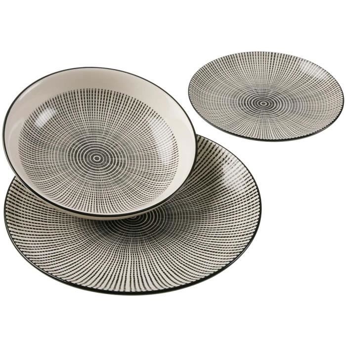 Service 18 assiettes en céramique Lena Noir