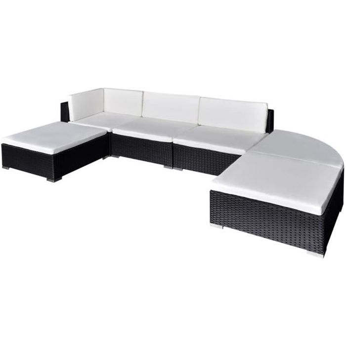 vidaXL Salon de jardin 6 pcs avec coussins Résine tressée Noir
