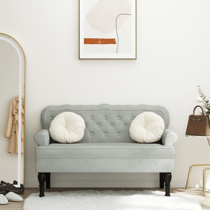 vidaXL Banc avec Dossier Canapé avec Accoudoir Banquette avec Pieds en Bois Siège de Salon Salle de Séjour Moderne Gris 372156