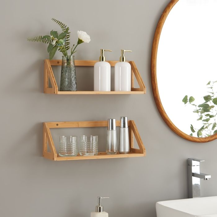 Set de 2 étagères murales Gjerdrum bambou 43 x 15 x 15 cm naturel