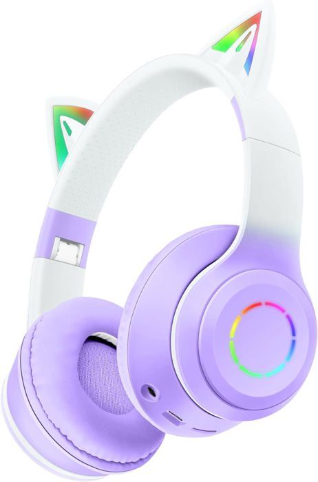 Casque Audio Enfant Oreilles De Chat Violet Avec Micro Pour Jeux Et Musique Rose Yoni à Prix