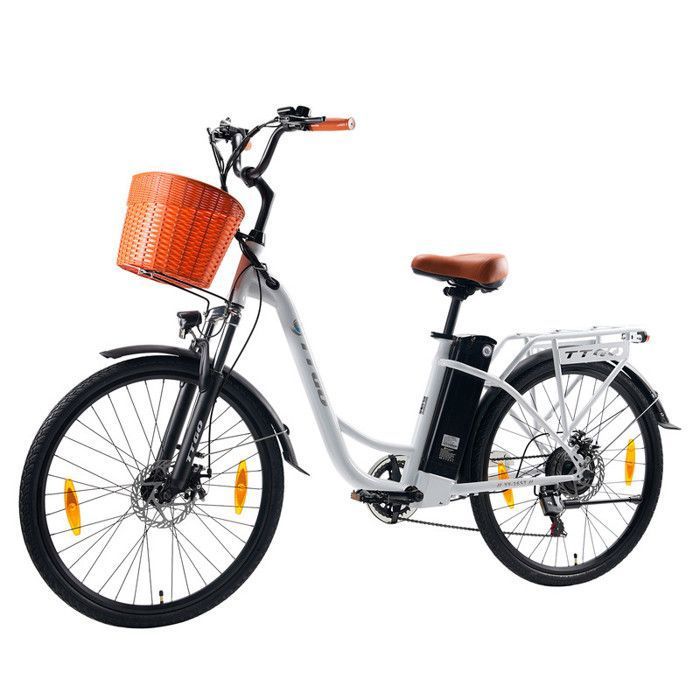 TTGO Vélo Électrique 26 VAE - Moteur 250W Batterie Amovible 36V/14.5Ah - Autonomie 75km - Shimano 6 vitessesFrein à disqueBlanc