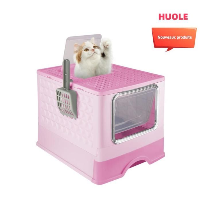 Meilleurs prix pour Bac à litière stérilisé pliable, en résine PP, stérilisé aux UV, tiroir coulissant, 52*39*39cm, rose.