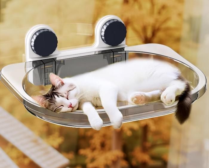 Meilleurs prix pour Hamac de Fenêtre Transparent pour Chat-Lit Suspendu avec Ventouses Puissantes-Plateforme Chat pour Observation et de Soleil-Gris