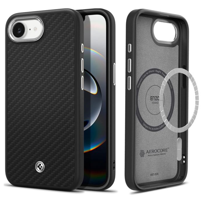 Coque Spigen Enzo Aramid MagSafe pour iPhone 16e - Matte Black