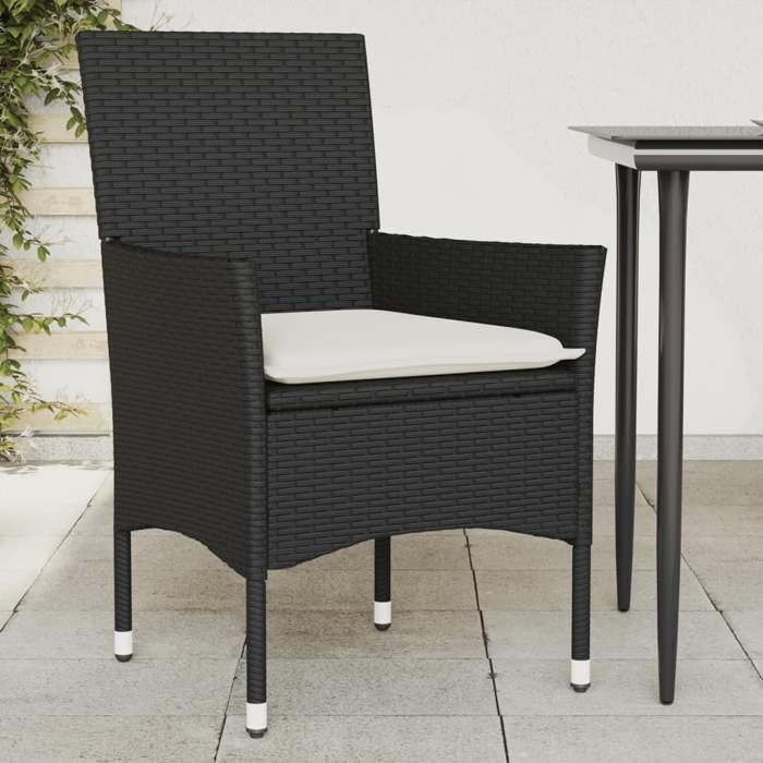 Remise Lot de 2 Chaises de jardin avec coussins - 2 Personnes - noir résine tressée JILIMAISON2025 9215387