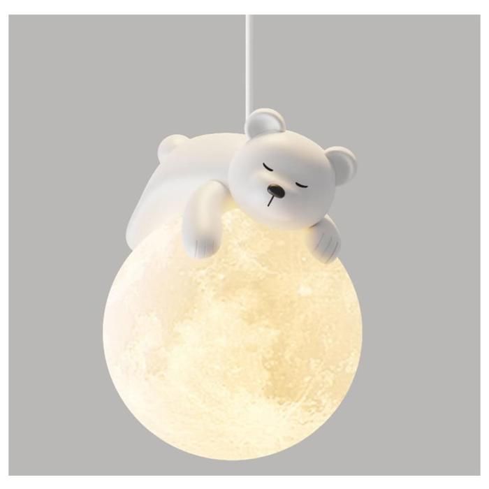 Mignon Ours Pendentif Lumière Impression 3D Lune Globe Dessin Animé Lapin Endormi Lustre Enfants Planète Suspension Lampe Enfants