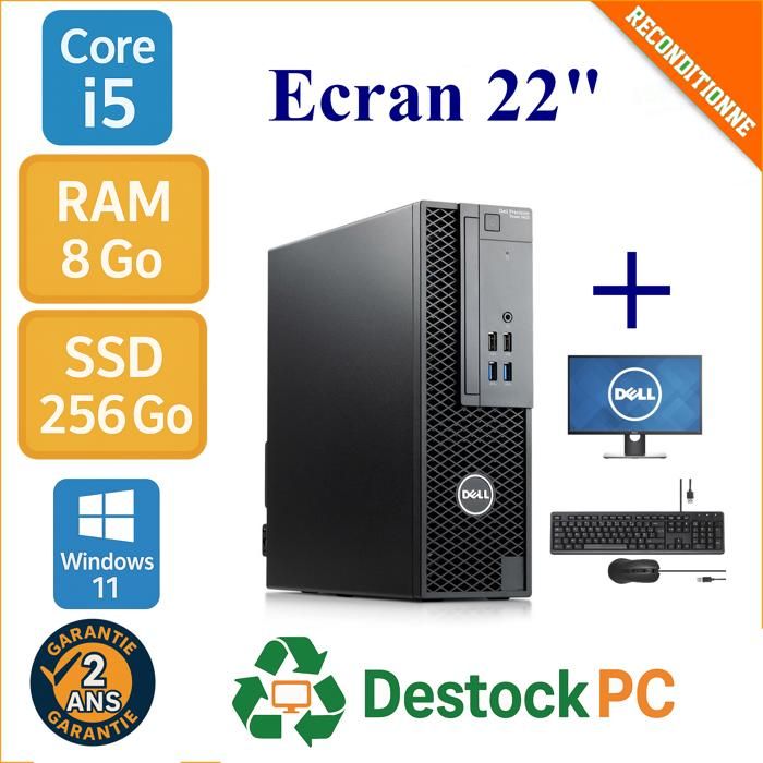 Dell PC Fixe 3420 – i5 6600 – RAM 8Go – SSD 256 – Win 11 Pro + Écran 22 pouces