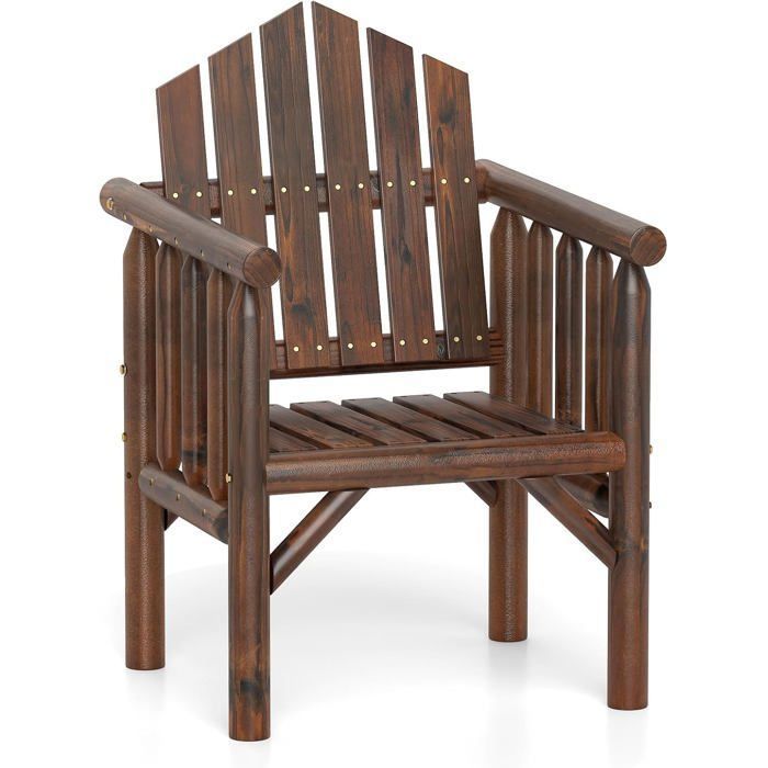 Chaise de Jardin Extérieur en Bois COSTWAY Accoudoirs et Dossier Incliné Charge 150 kg pour Véranda Terrasse Piscine Marron