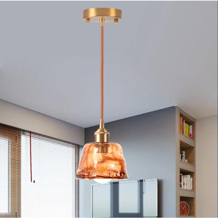 iDEGU Lustre Salon Creatif Suspension Luminaire Retro Abat-jour en Verre Designe Vintage Lampe de Plafond Ajustable pour Salon