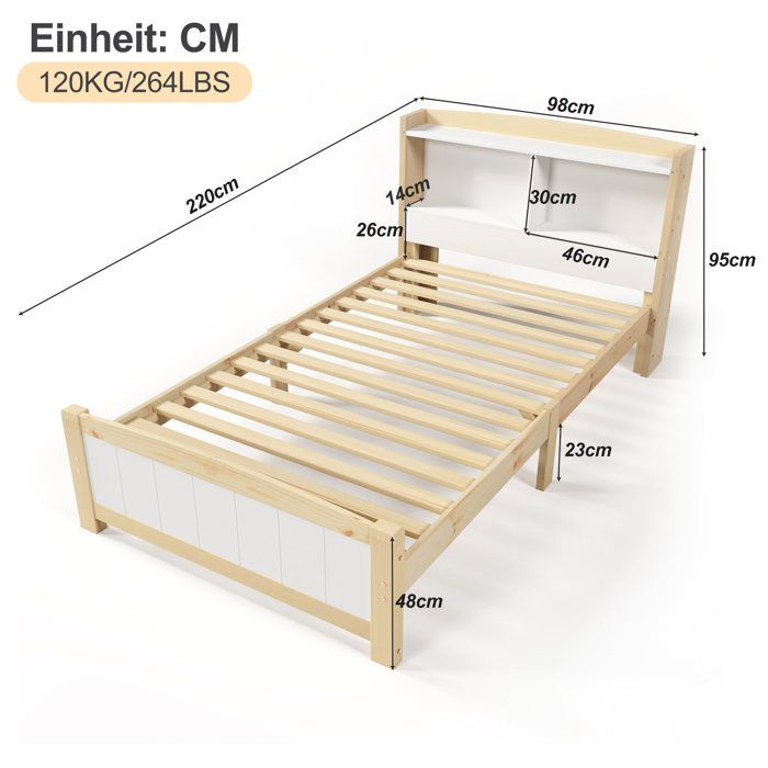 Structure de lit Nouveau matériau respectueux de lenvironnement bois massif lit simple rangement tête de lit 90 x 200 cm cadre de