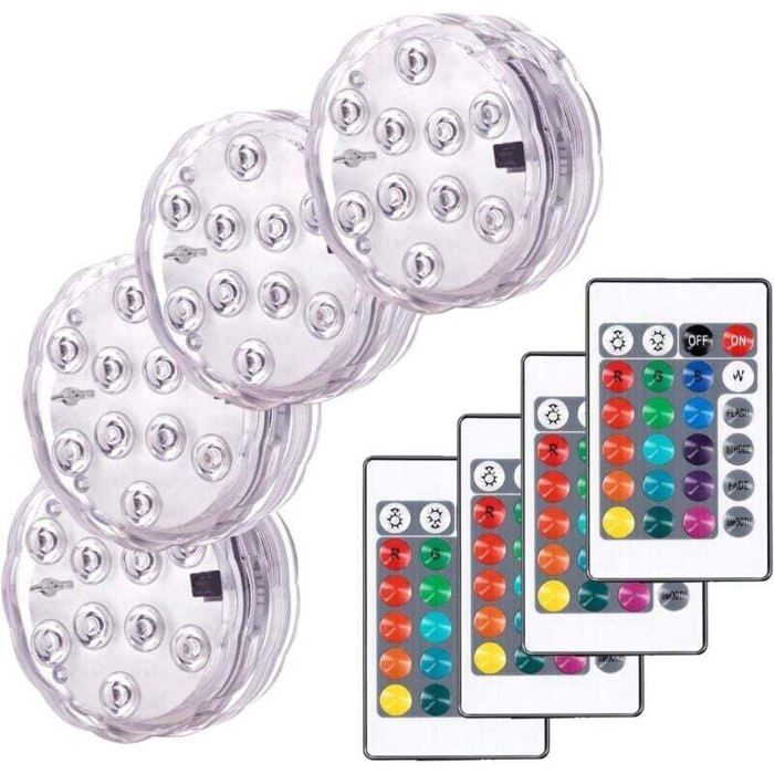 Colorful Decorative Landscape Lights Waterproof LED Lighting Set of 4 Multicolor RGB Submersible Lights with Remote Control