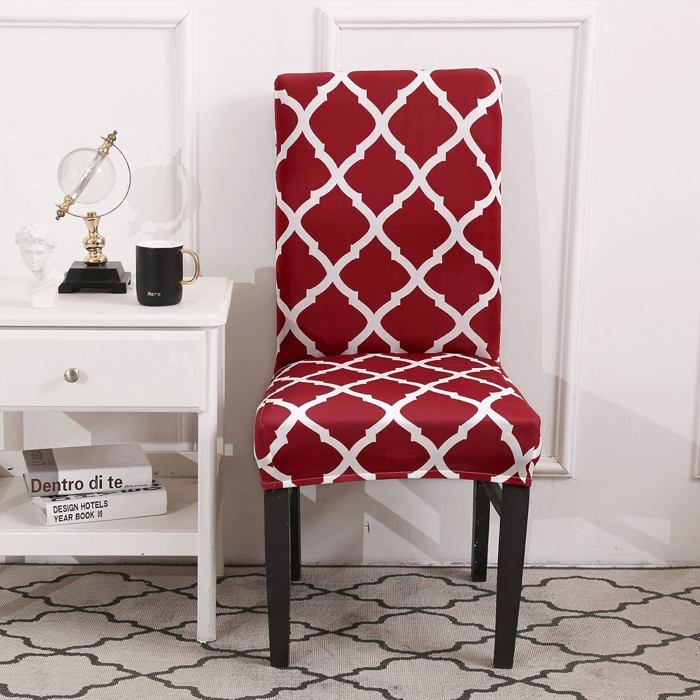 Housse élastique pour chaise haute motif à carreaux rouges lavable en machine idéale pour les décorations de fêtes.