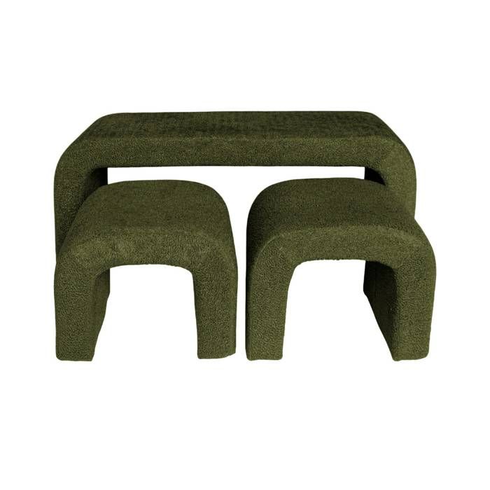 Banc et tabourets gigognes bouclette kaki L 112 x P 40 x H 45cm - Ino