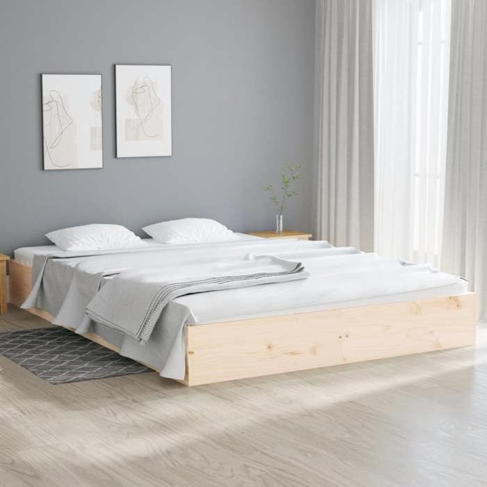 Cadre de lit en bois massif - Happiness - 200x200 cm - Bois de pin massif - Brun - Montage simple - Robuste Cadre de lit en bois massif - Happiness - 200x200 cm - Bois de pin massif - Brun - Montage simple - Robuste