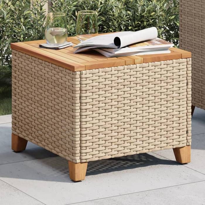 Black Friday Table à dîner de jardin BURKE 2/4 PERSONNES beige 45x45x37 cm résine tressée et bois acacia TTT415