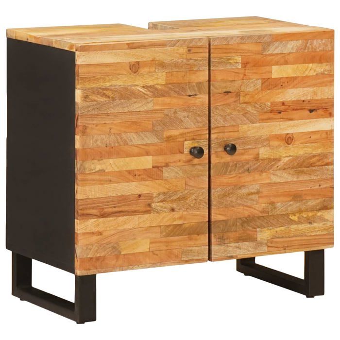 Meuble sous lavabo en bois de mangue - vidaXL - Naturel - 62x33x58 cm - Bois de mangue massif - 2 portes