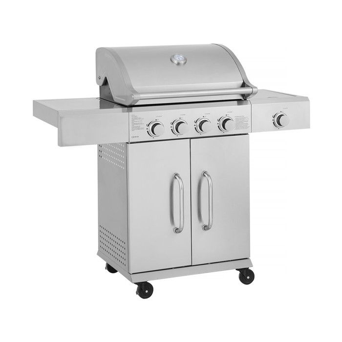 Barbecue gaz en inox avec 5 brûleurs dont 1 latéral Brazzo - 118 x 57 x 104 cm - Gris clair