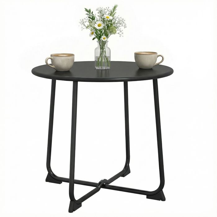 Table basse extérieure - Outsunny - pour 2 personnes - ronde - base en X - plateau et structure en métal - Ø 50 x 455 cm - noir