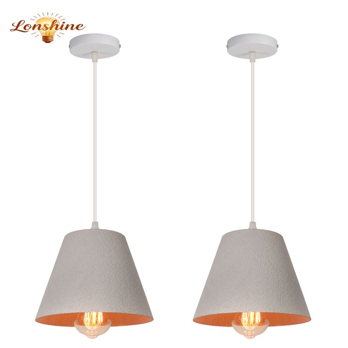LONSHINE 2X Suspension Vintage E27 Luminaire Rétro Lustre Abat-jour en Rotomoulé Gris Ø19 5cm Éclairage pour Chambre Salle à Manger