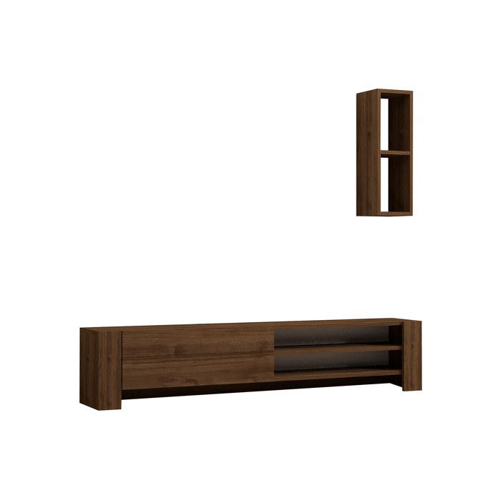 Meuble TV avec étagère murale en bois Naz - 160 x 26 x 33 cm - Marron Meuble TV avec étagère murale en bois Naz - 160 x 26 x 33 cm - Marron