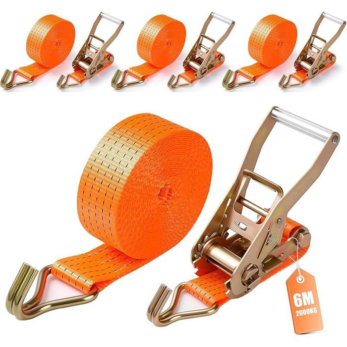 Sangle Rigide Sangles d'arrimage résistance 2000 kg 4 jeux - 6M×38MM - Sangle a ...