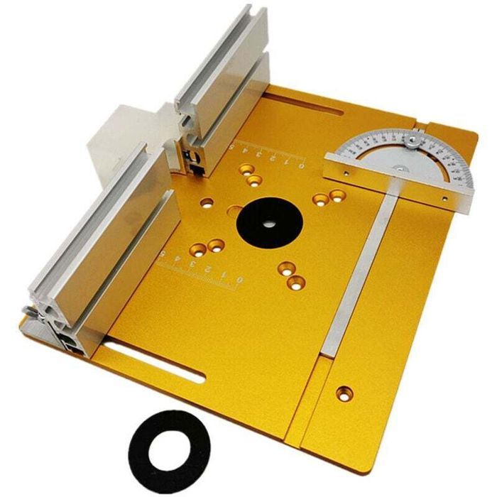 Kit table de fraisage pour défonceuse - PZCC - Alliage daluminium - 3 plaques dinsertion - 240x200x5 mm - Or