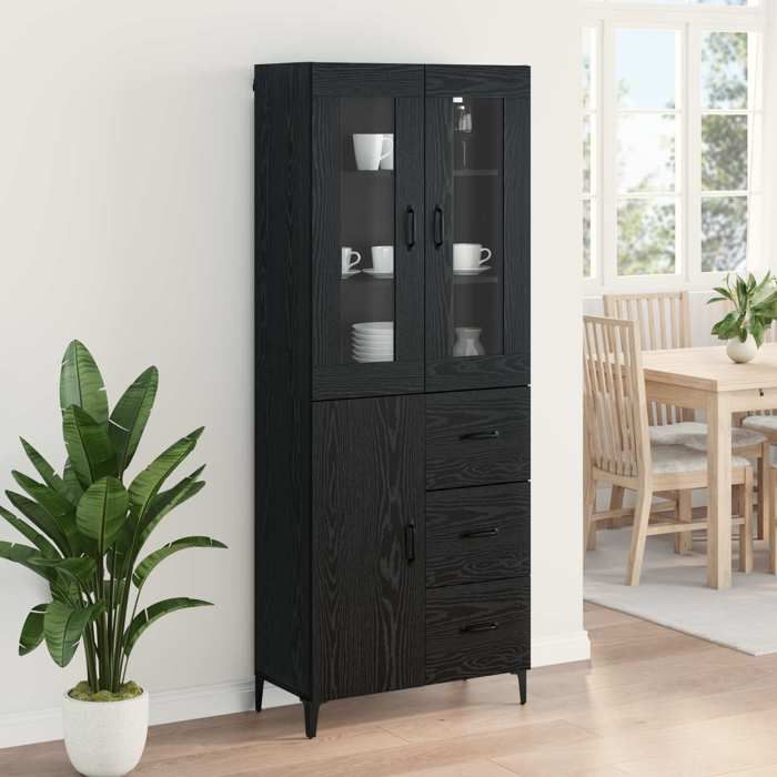 2026 dété@ Haut Armoire Contemporain - Highboard/Commode haute/Vaisselier - Chêne noir 69 5x34x180cm - Bois dingénierie LH3918