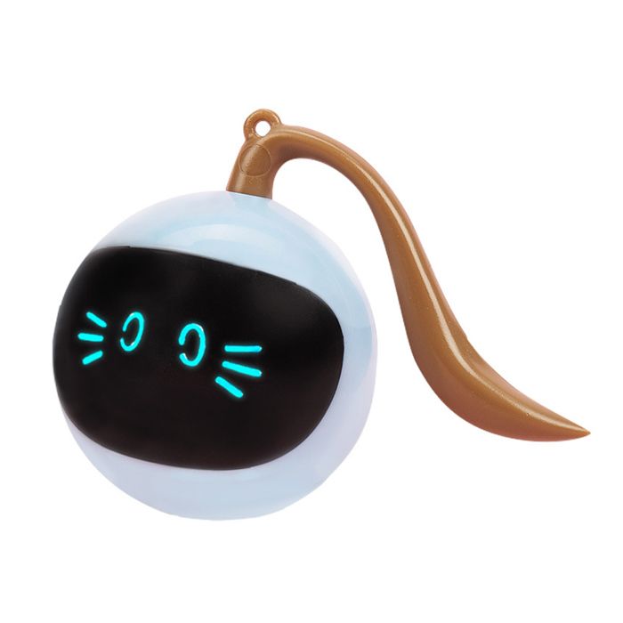 Jouet interactif pour chat - Phoesky - Boule auto-rotative - Rechargeable USB - LED intégrée - 6x8 cm - Bleu clair