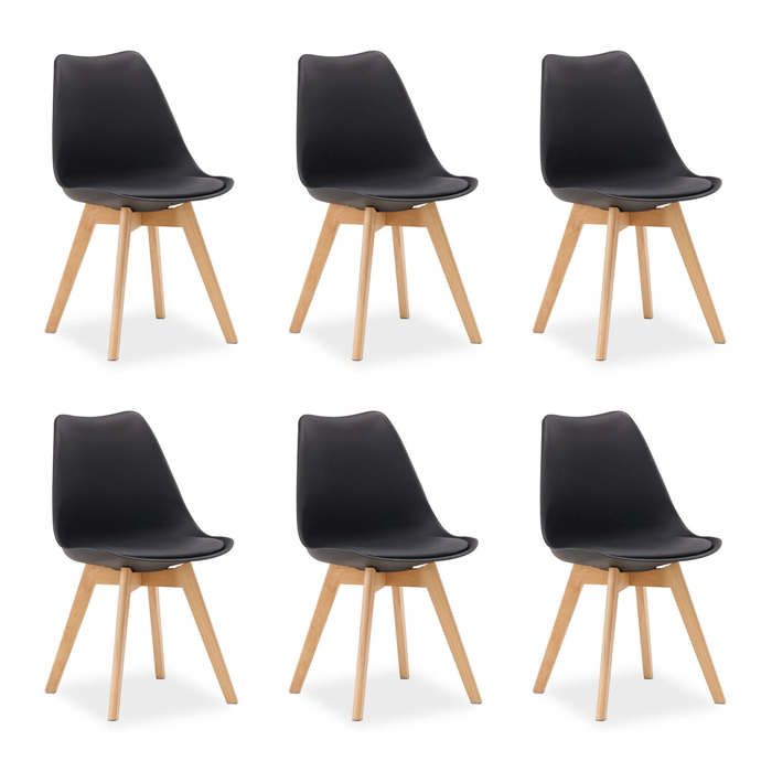 6 Chaises Noir – Chaise Design en Plastique avec Pieds en Bois Chaises de Salle à Manger Moderne 6 Chaises Noir – Chaise Design en Plastique avec Pieds en Bois Chaises de Salle à Manger Moderne