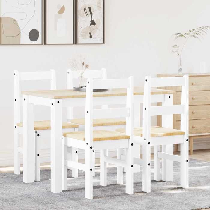 Table de salon 4 personnes + 4 chaises Blanc - Ensemble à manger Panama 5 pcs - blanc - Bois de pin massif 198 359525711