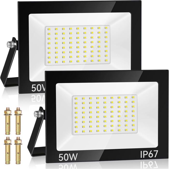 Projecteur LED extérieur - EVERWOL - 50W - 5000lm - 7000K - IP67 étanche - 72 puces LED SMD - Blanc froid